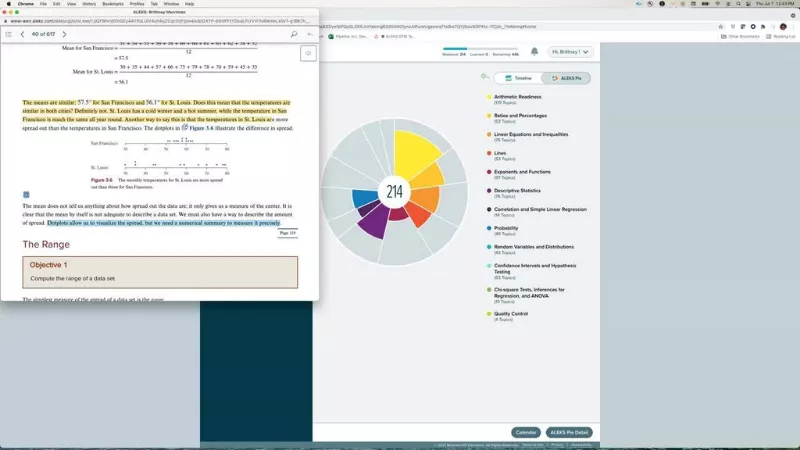 a portal image showing ALEKS Pie score can be improved with expert Math assistance