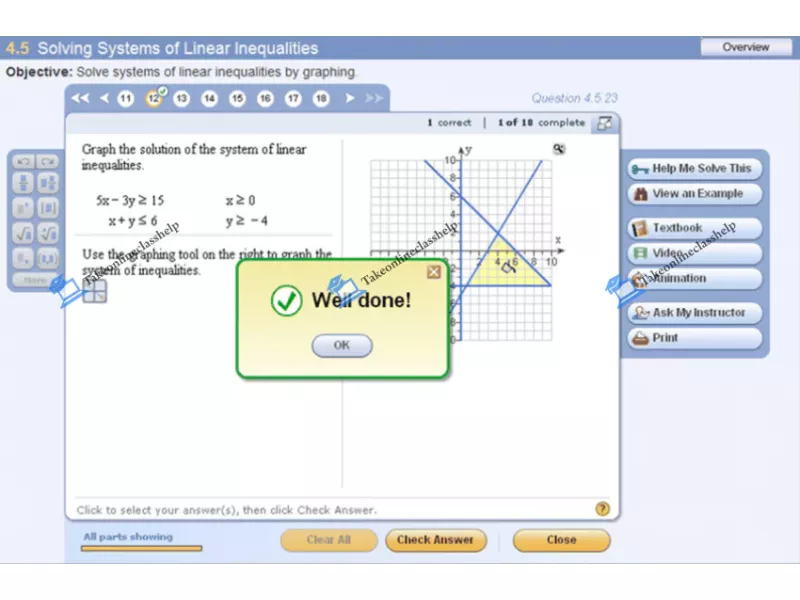 Success message on a graphing problem after using ways to Cheat on MyMathLab