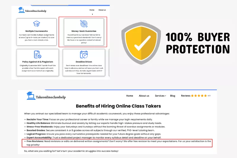 An image showing how to take my online class survice providers ensure money back guarantee and free revisions. 