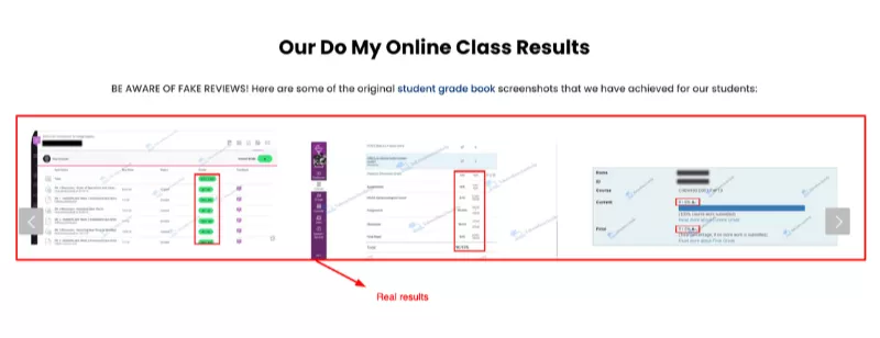 A image showing how real service providers show gradebook score as a proof of quality work